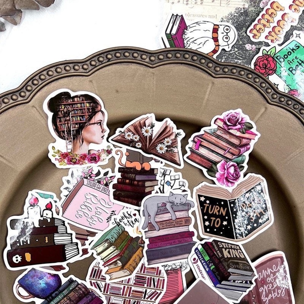 50 Feminine Book Decal Stickers, It’s All About The Books, Decals